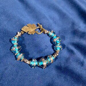 Beautiful Glass Beaded Bracelet With Leaf Toggle Clasp